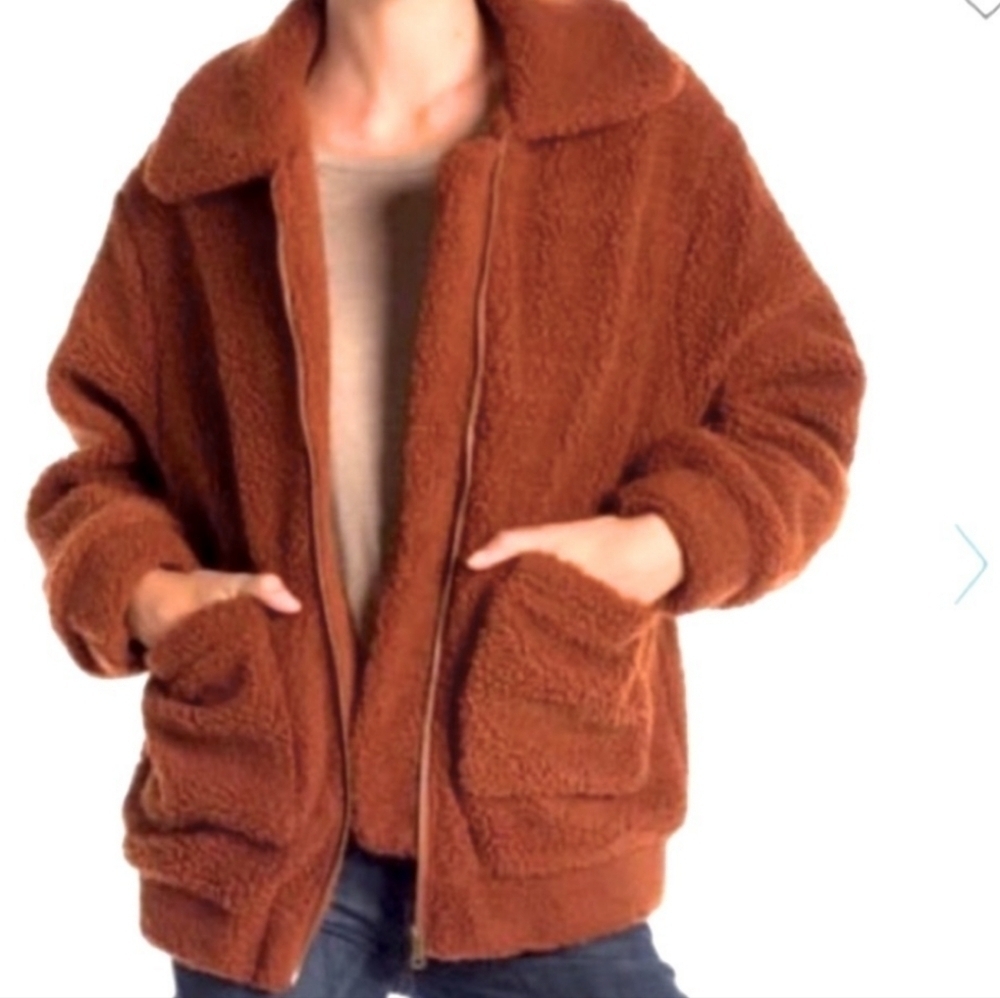 Elodie Brown Teddy Fleece Women's Zip Up Jacket Size Medium Excellent condition